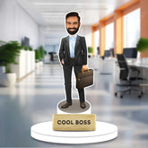 Cool Boss Caricature Gift - Perfect Boss Present | Acrylic Showpiece featuring a smiling man in a suit holding a briefcase, ideal office decor.